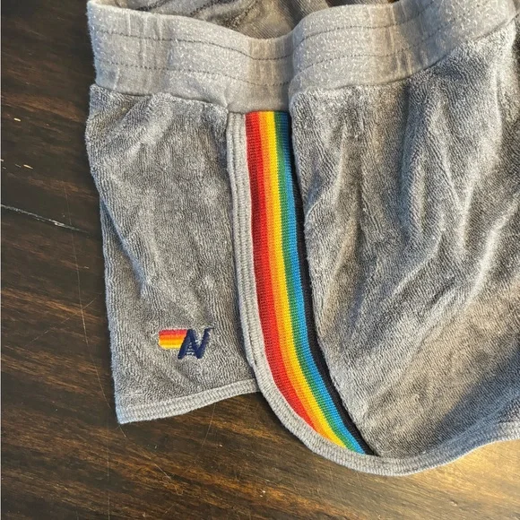 Aviator Nation Terry Gray Kids Shorts with Rainbow Side Stripe- size 14 - Picture 2 of 4